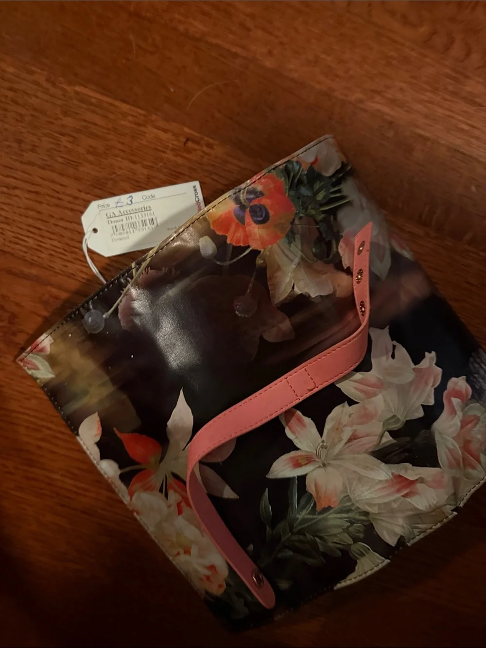 Ted Baker Black Floral jewlery Case with Pink Trim little crack shown